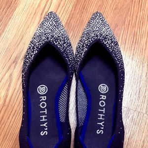 Rothy's black point toes w/ white, metallic specks